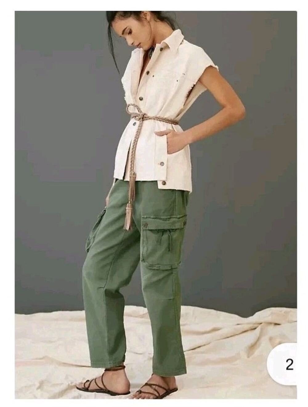 NWT Anthropologie Pilcro Woken's Cream Embroidered Denim Vest Size Medium